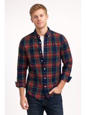 J. Crew Men’s Slim Fit Flex Plaid Button Down Shirt Small Navy Red Classic